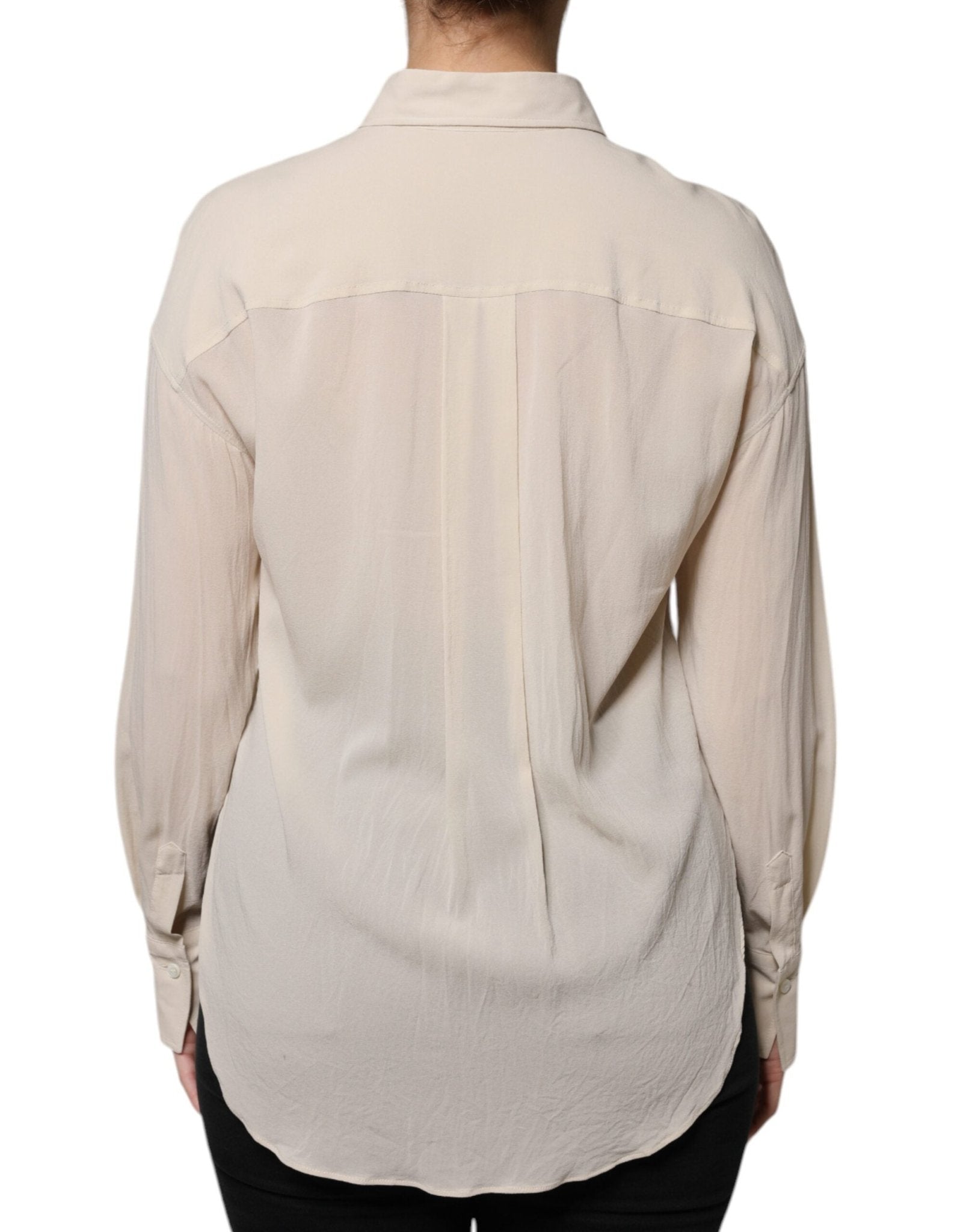 Brunello Cucinelli Beige Silk Blend Collared Button Down Top - RIMODA