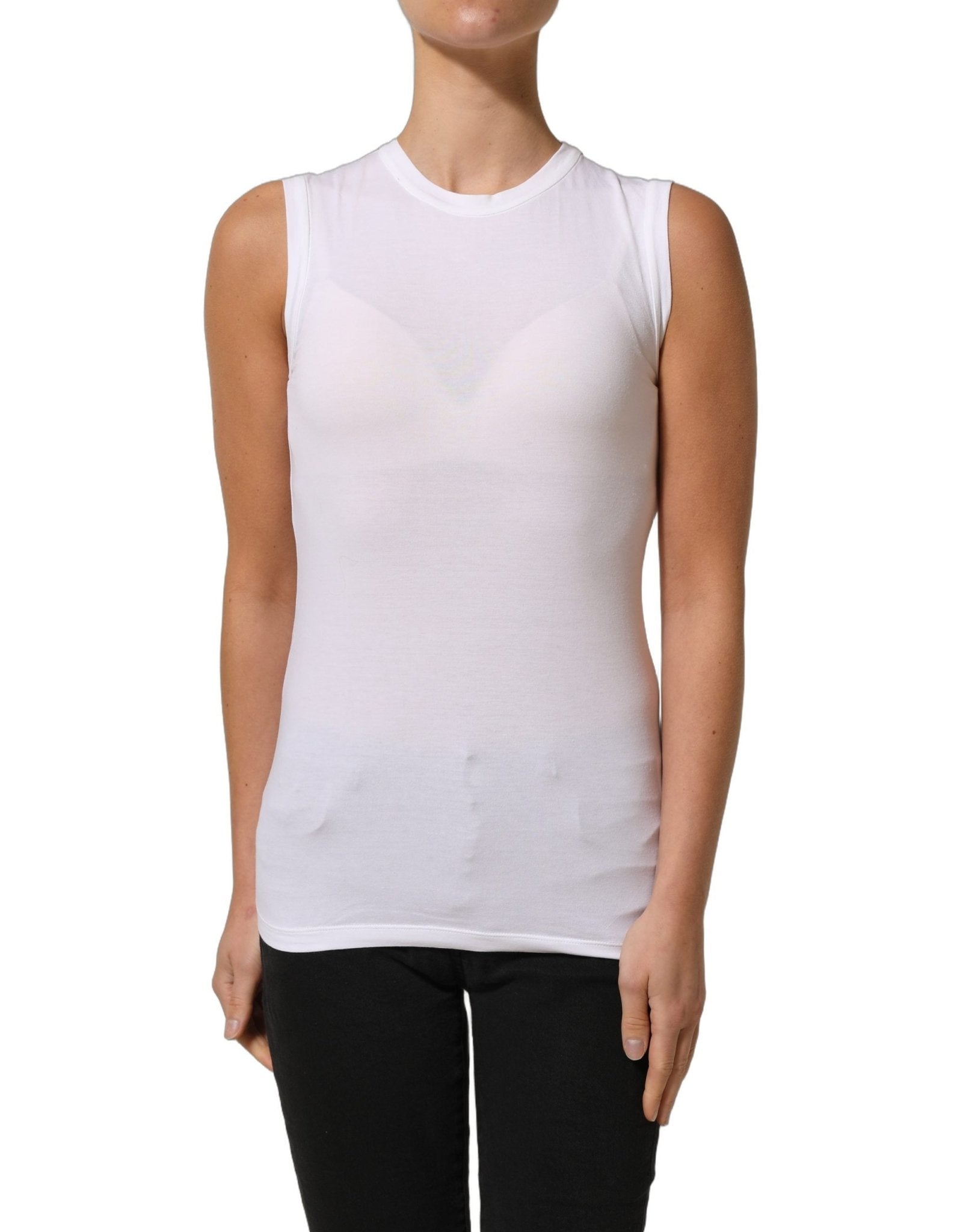 Brunello Cucinelli White SleeveLess Crew Neck Tank Blouse Top - RIMODA