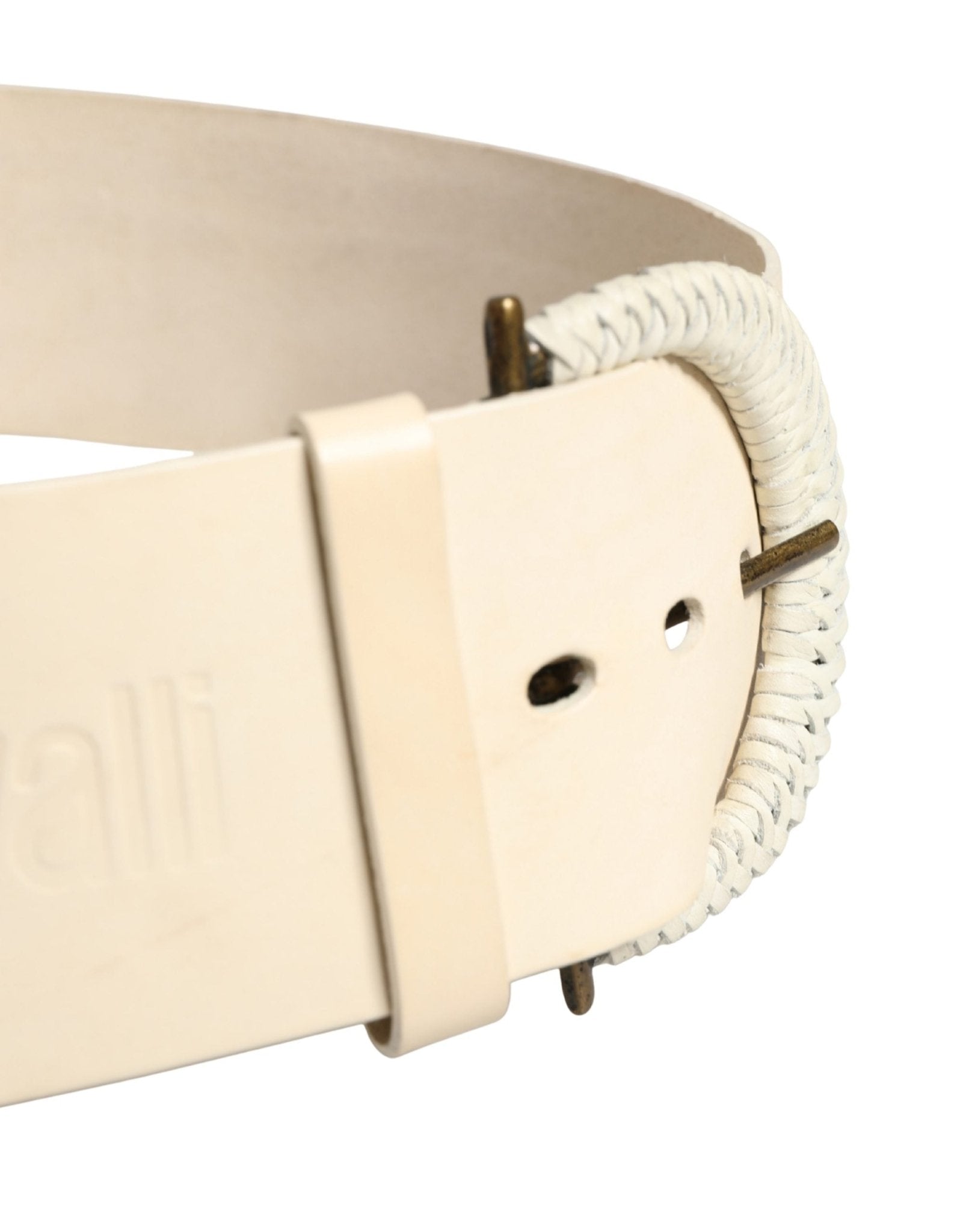 Cavalli Class Off White Leather Waist Women Cintura Buckle Belt - RIMODA