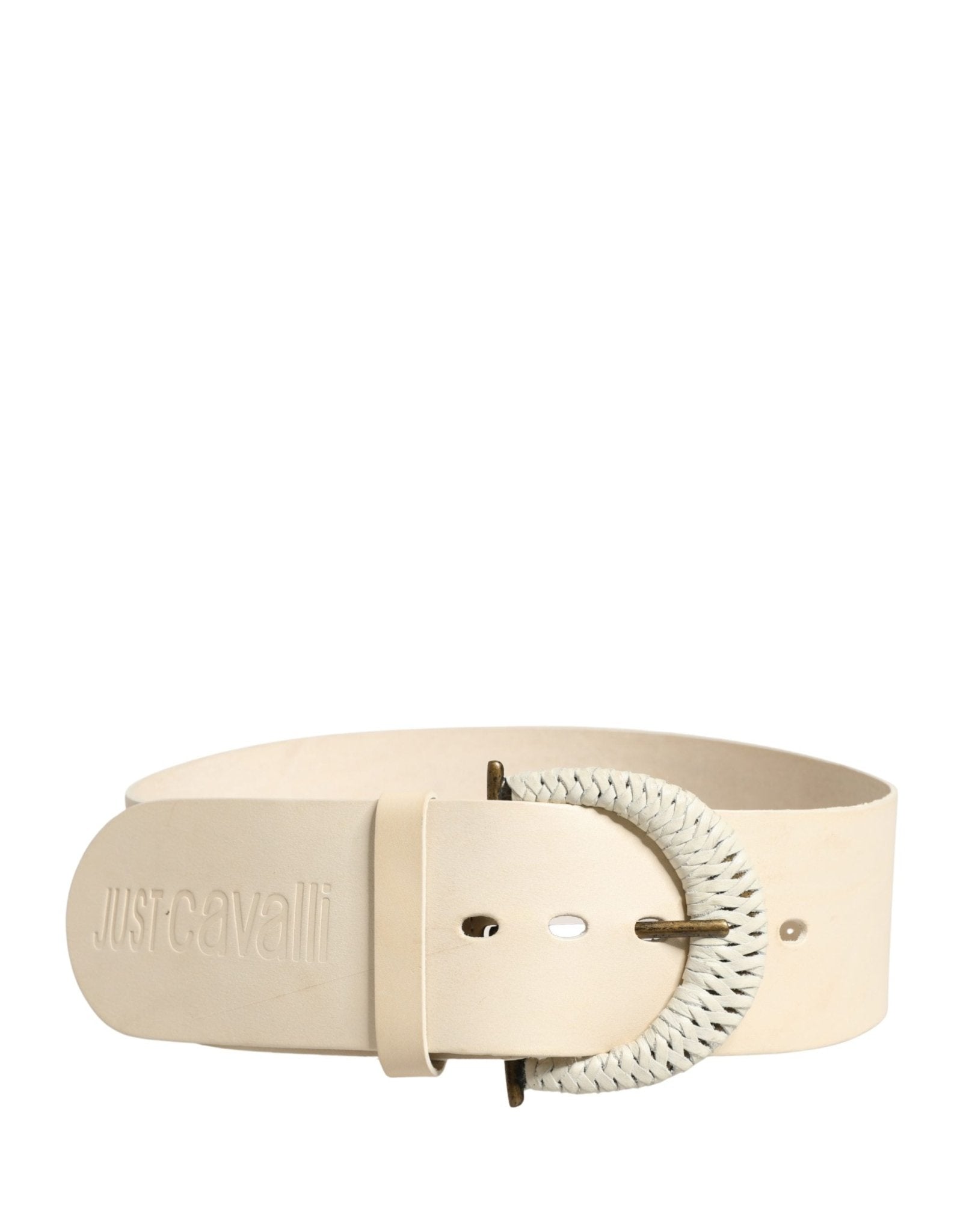 Cavalli Class Off White Leather Waist Women Cintura Buckle Belt - RIMODA