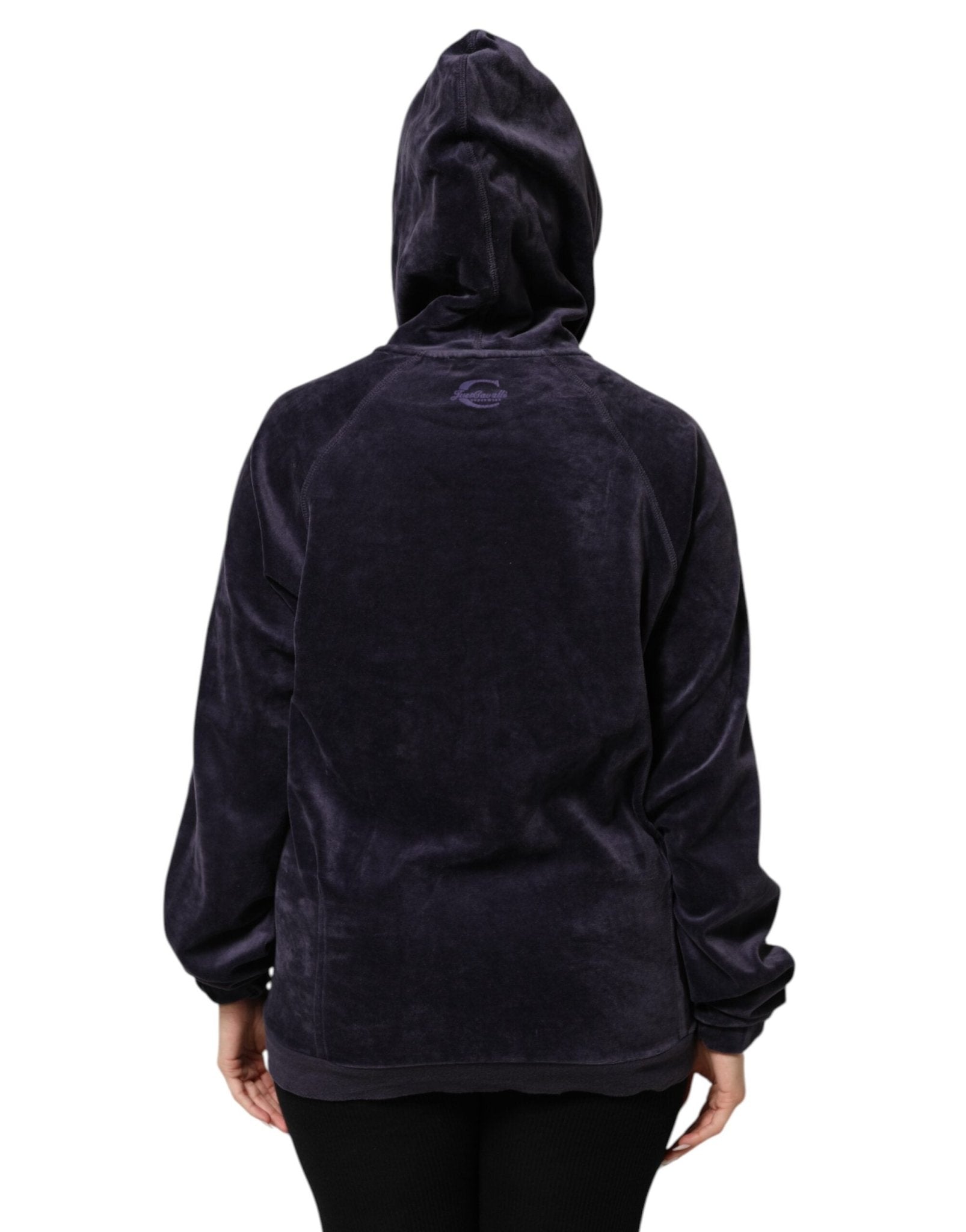 Cavalli Class Purple Cotton Blend Velvet Zip-Up Hoodie Sweatshirt Sweater - RIMODA