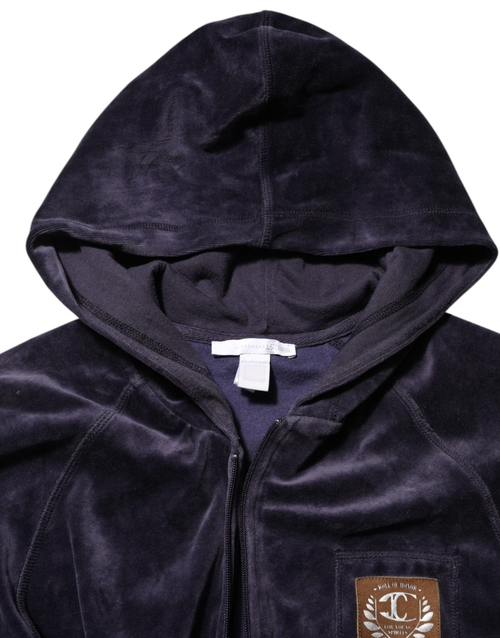 Cavalli Class Purple Cotton Blend Velvet Zip-Up Hoodie Sweatshirt Sweater - RIMODA