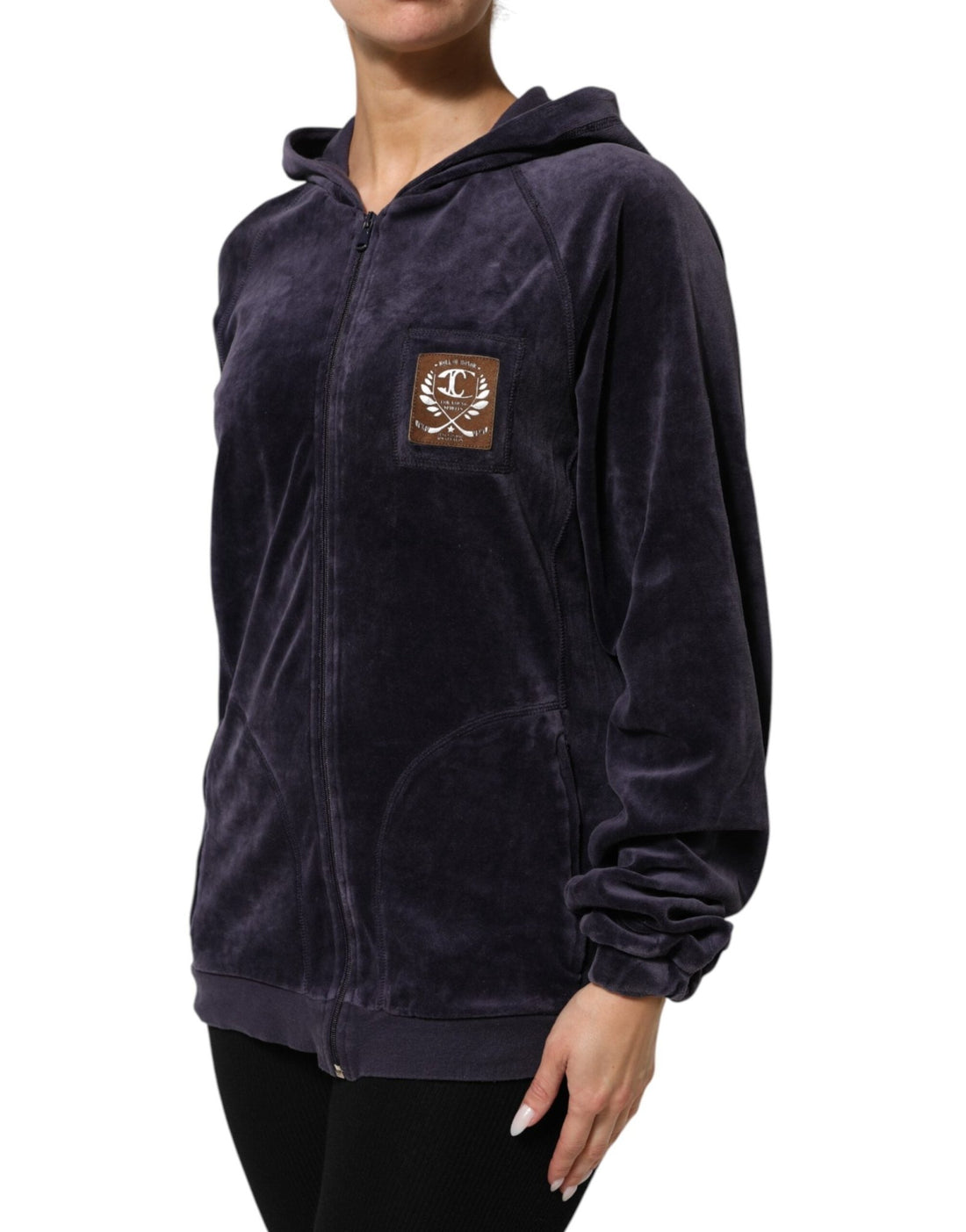 Cavalli Class Purple Cotton Blend Velvet Zip-Up Hoodie Sweatshirt Sweater - RIMODA