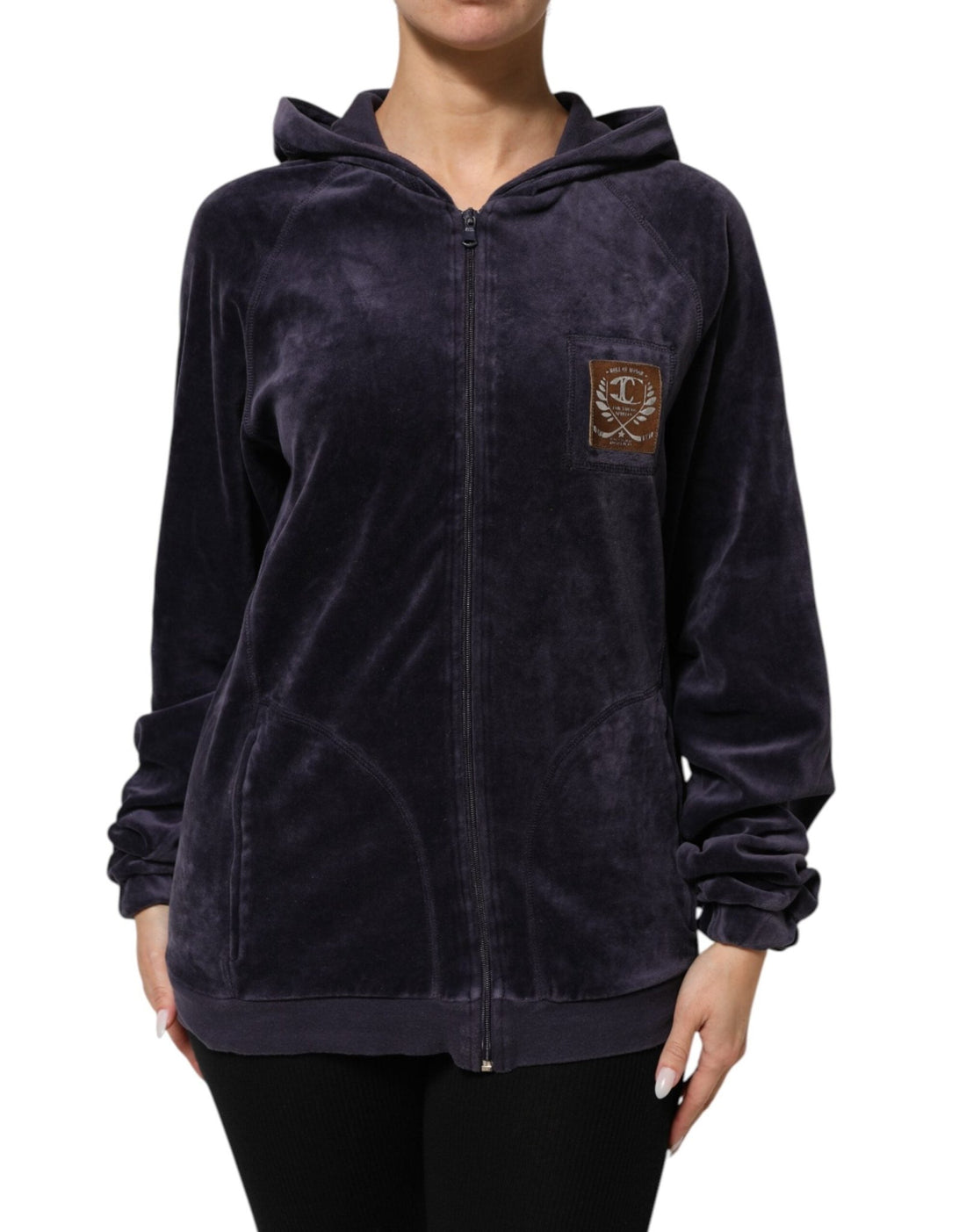 Cavalli Class Purple Cotton Blend Velvet Zip-Up Hoodie Sweatshirt Sweater - RIMODA