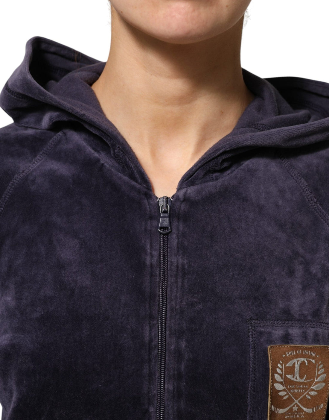 Cavalli Class Purple Cotton Blend Velvet Zip-Up Hoodie Sweatshirt Sweater - RIMODA