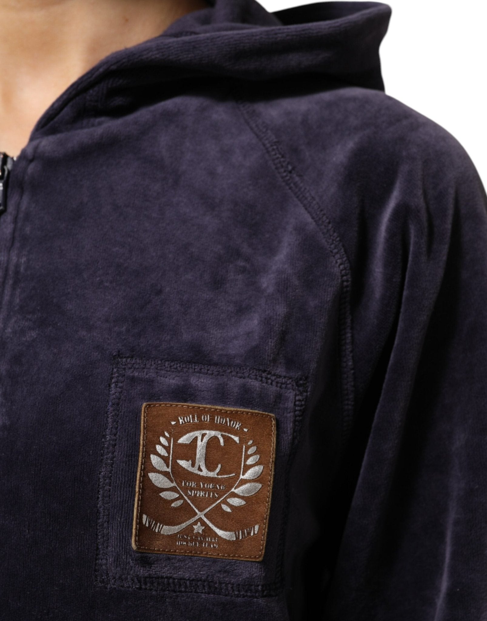 Cavalli Class Purple Cotton Blend Velvet Zip-Up Hoodie Sweatshirt Sweater - RIMODA