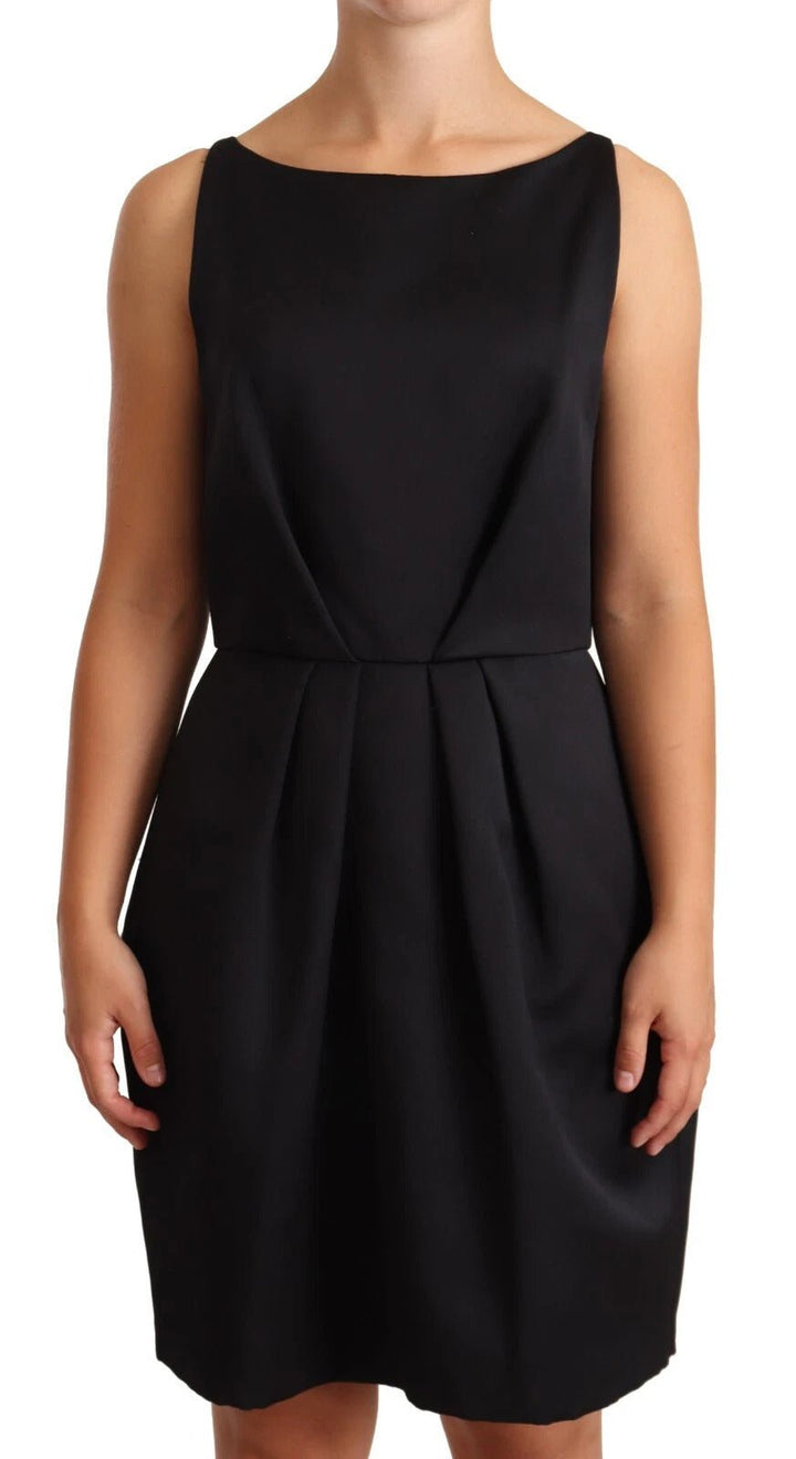 Cédric Charlier Black Sleeveless Pleated Aline Knee Length Dress - RIMODA