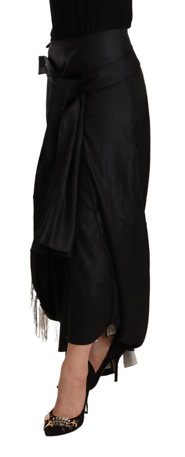 Celine Acetate Black High Waist Wrap Style Asymmetric Skirt - RIMODA