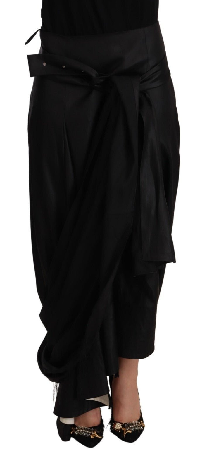 Celine Acetate Black High Waist Wrap Style Asymmetric Skirt - RIMODA
