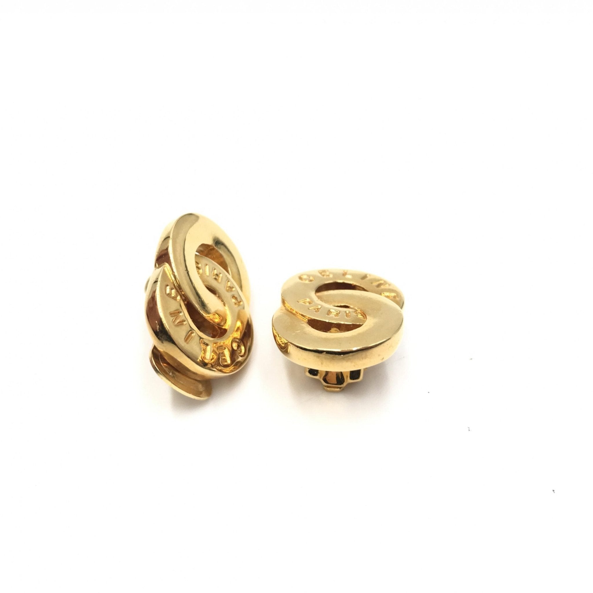 Celine Gold Tone Double Round Motif Earrings - RIMODA