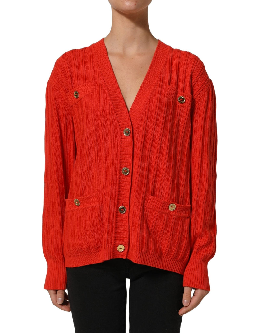 Celine Red Wool Knit ButtonEmbellished Cardigan Sweater - RIMODA