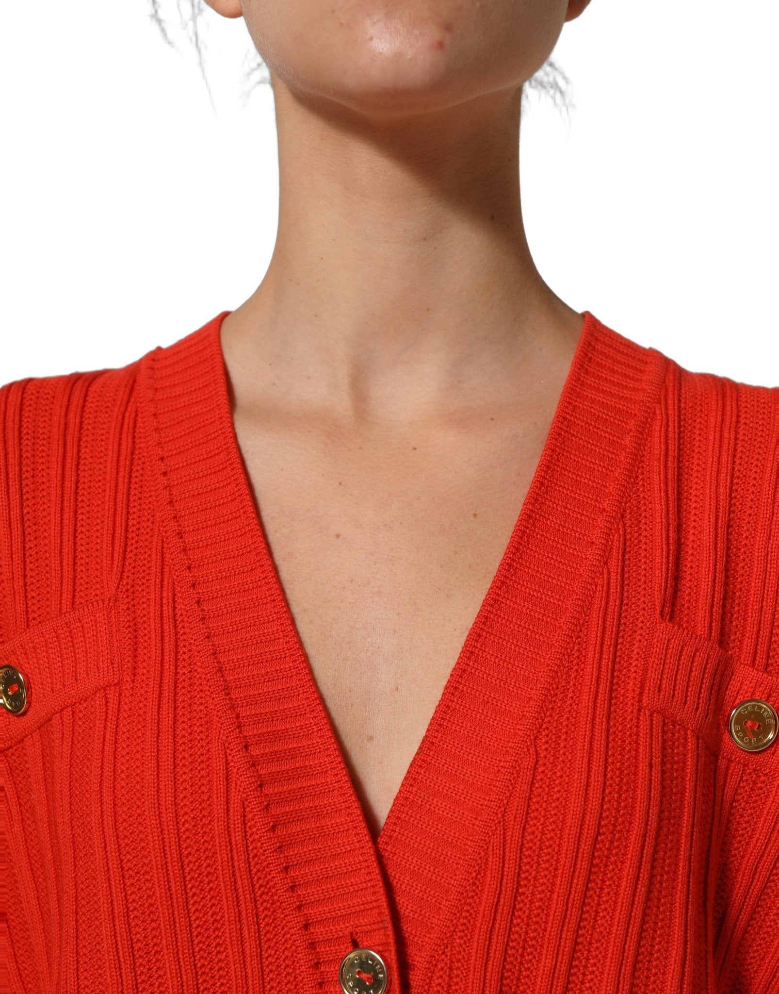 Celine Red Wool Knit ButtonEmbellished Cardigan Sweater - RIMODA