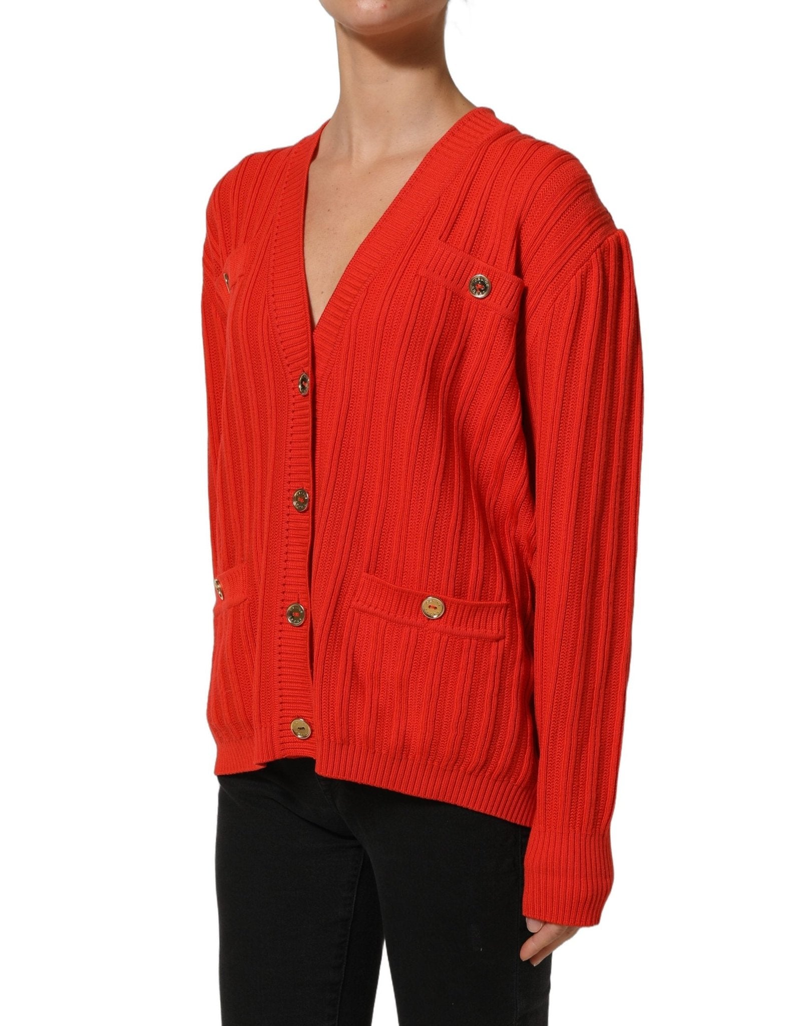 Celine Red Wool Knit ButtonEmbellished Cardigan Sweater - RIMODA