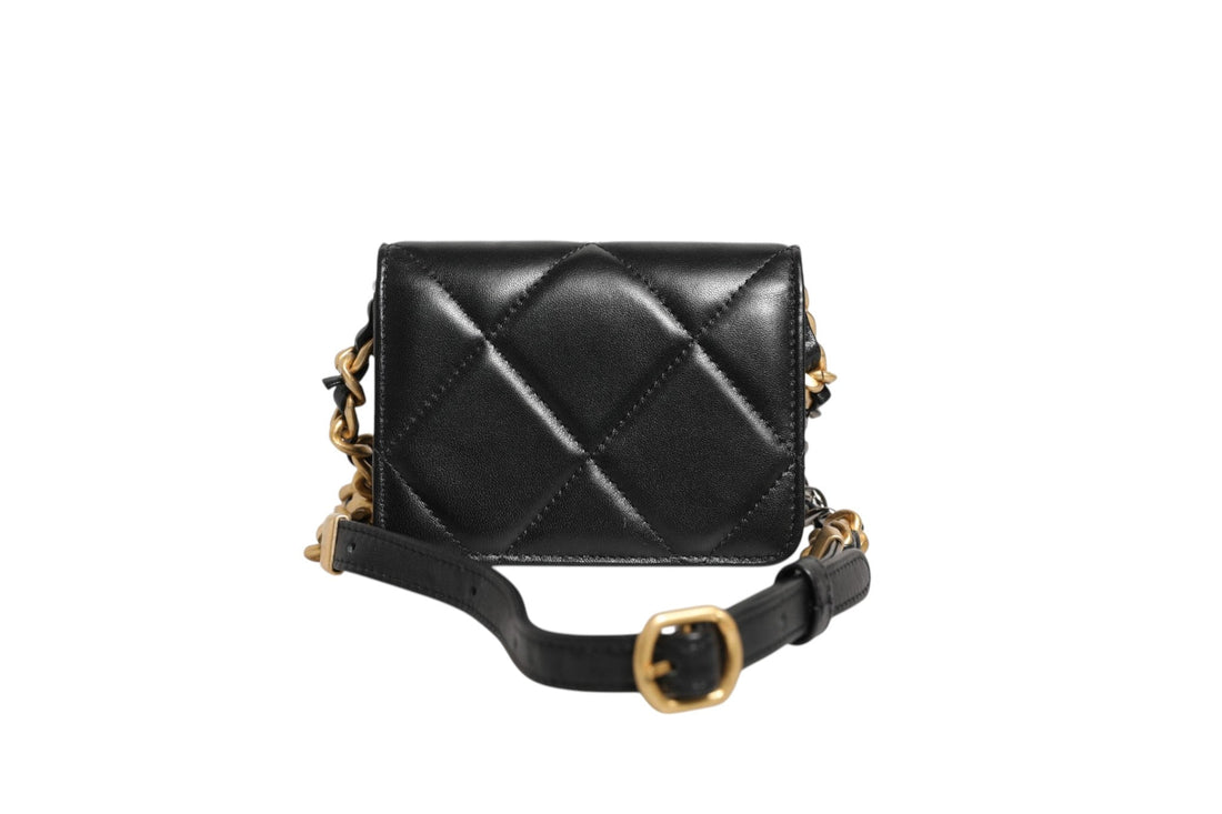 Chanel 19 Flap Coin Purse Quilted Leather Black Crossbody - RIMODA