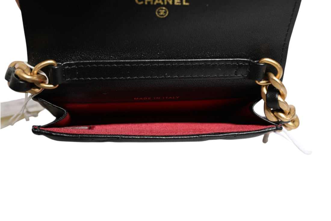 Chanel 19 Flap Coin Purse Quilted Leather Black Crossbody - RIMODA