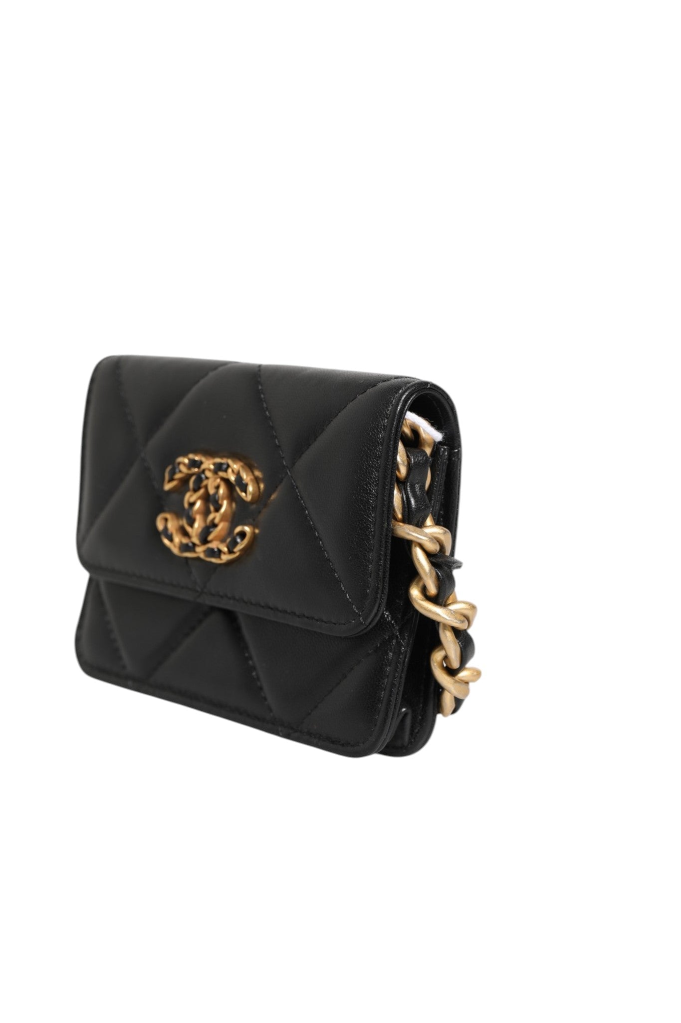 Chanel 19 Flap Coin Purse Quilted Leather Black Crossbody - RIMODA