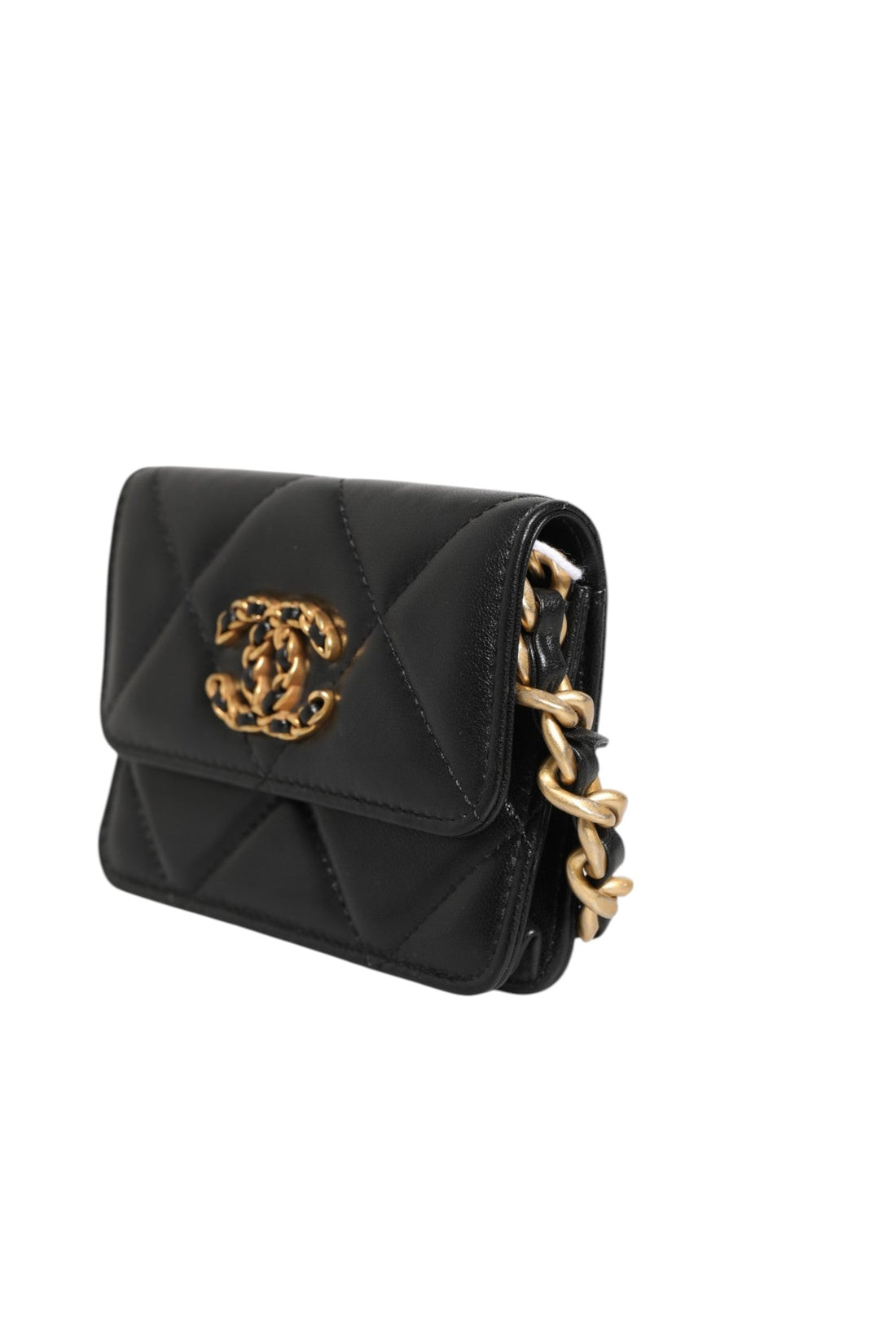 Chanel 19 Flap Coin Purse Quilted Leather Black Crossbody - RIMODA