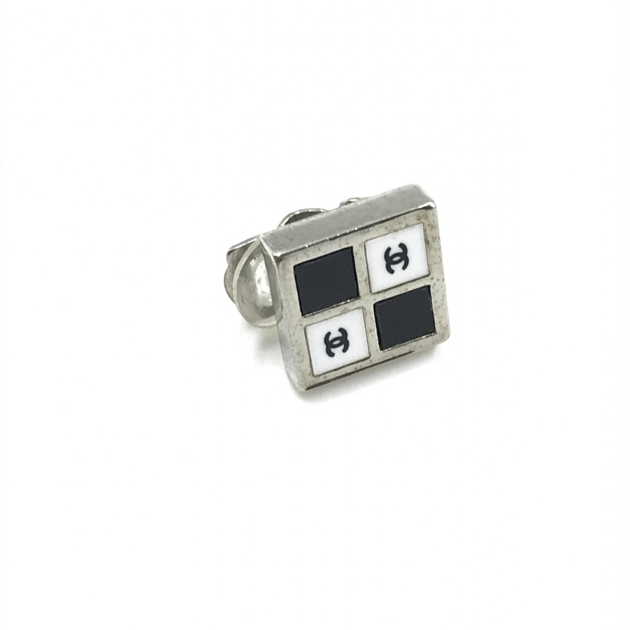 Chanel Coco Mark Earrings Black/White/Silver - RIMODA