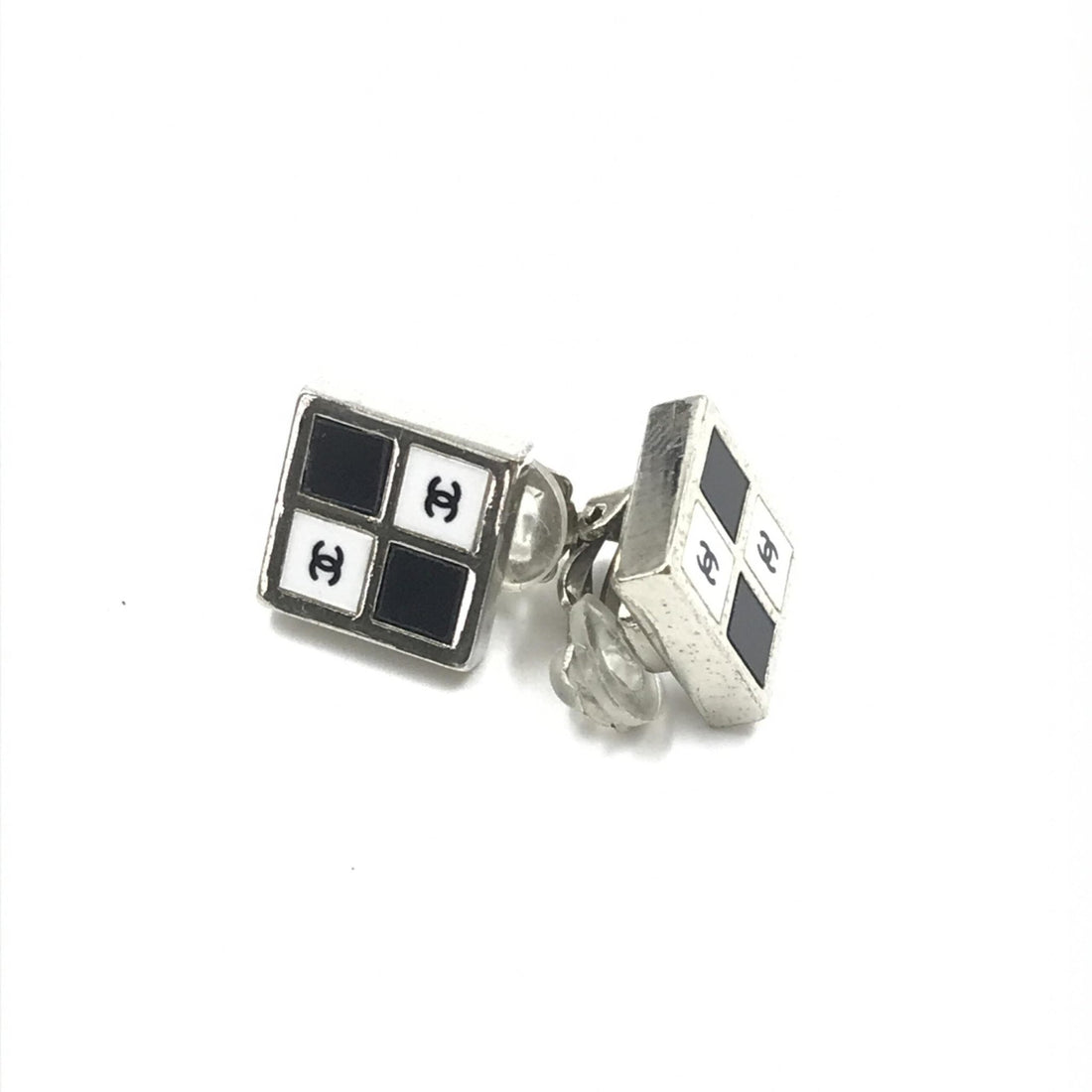 Chanel Coco Mark Earrings Black/White/Silver - RIMODA