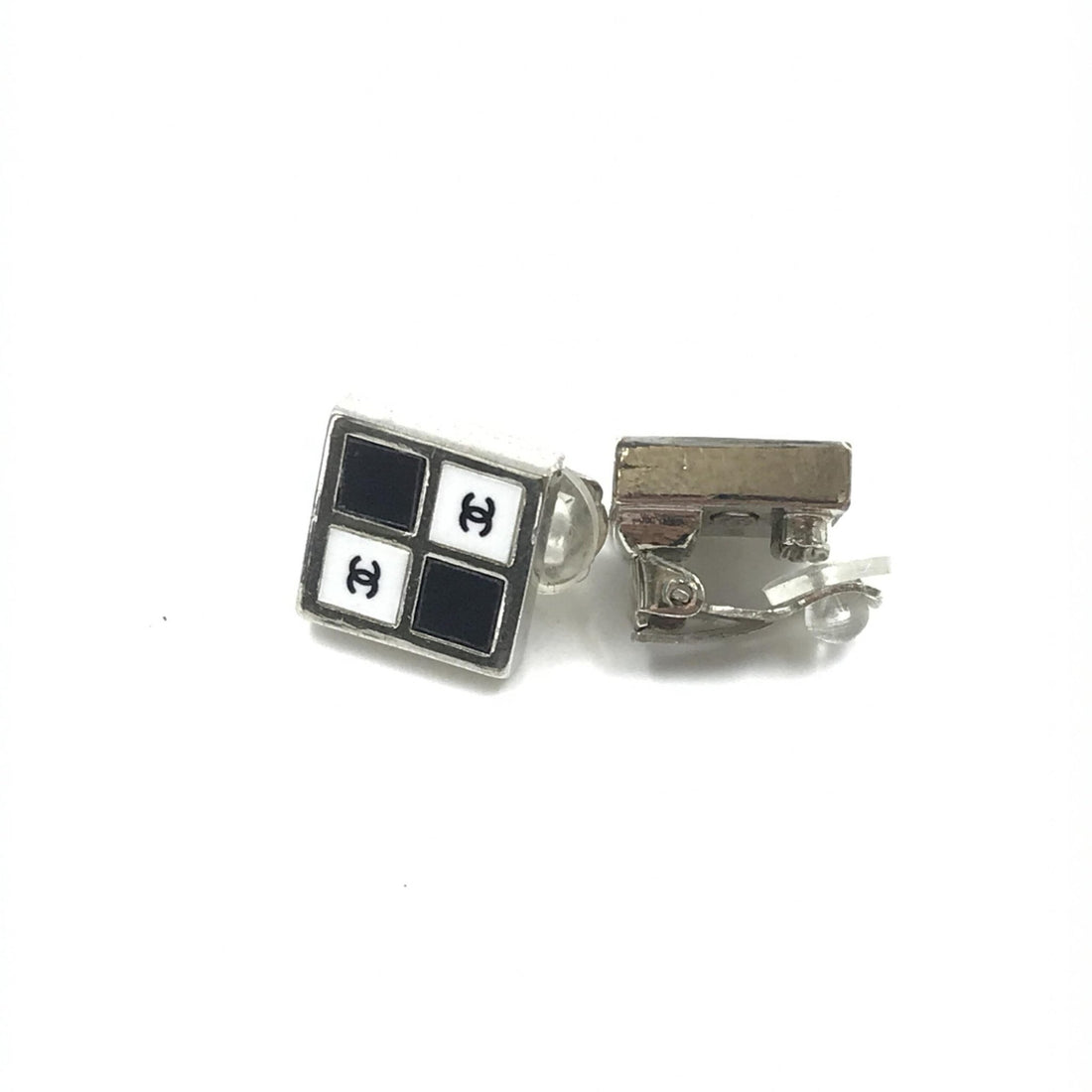 Chanel Coco Mark Earrings Black/White/Silver - RIMODA