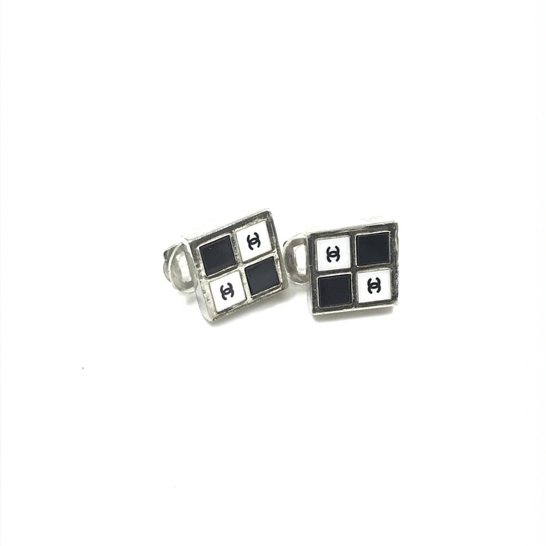Chanel Coco Mark Earrings Black/White/Silver - RIMODA