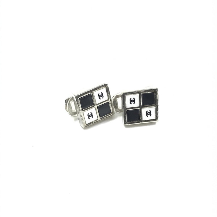 Chanel Coco Mark Earrings Black/White/Silver - RIMODA