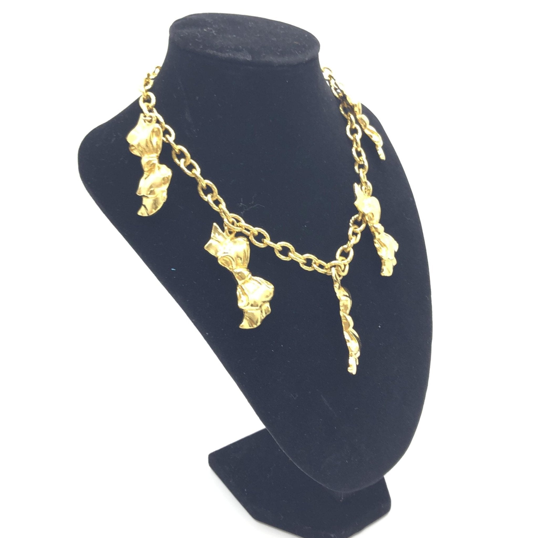 Chanel Gold Plated Chain Necklace With Bow Charms - RIMODA