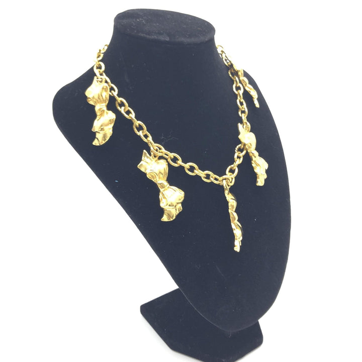 Chanel Gold Plated Chain Necklace With Bow Charms - RIMODA