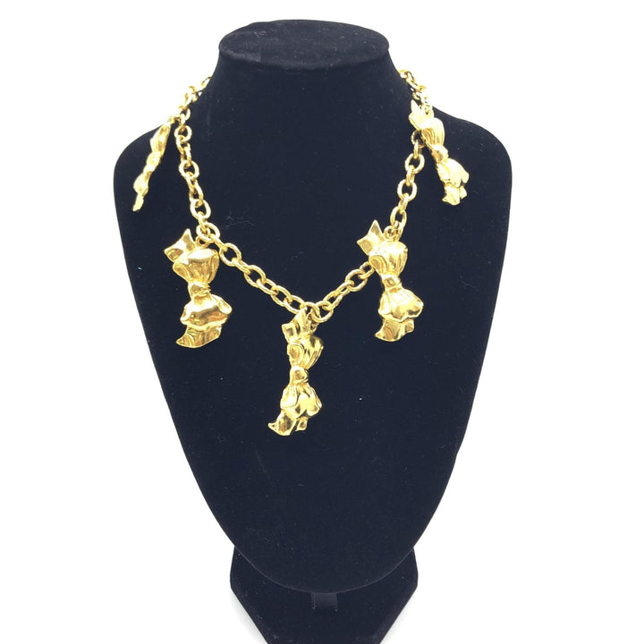Chanel Gold Plated Chain Necklace With Bow Charms - RIMODA