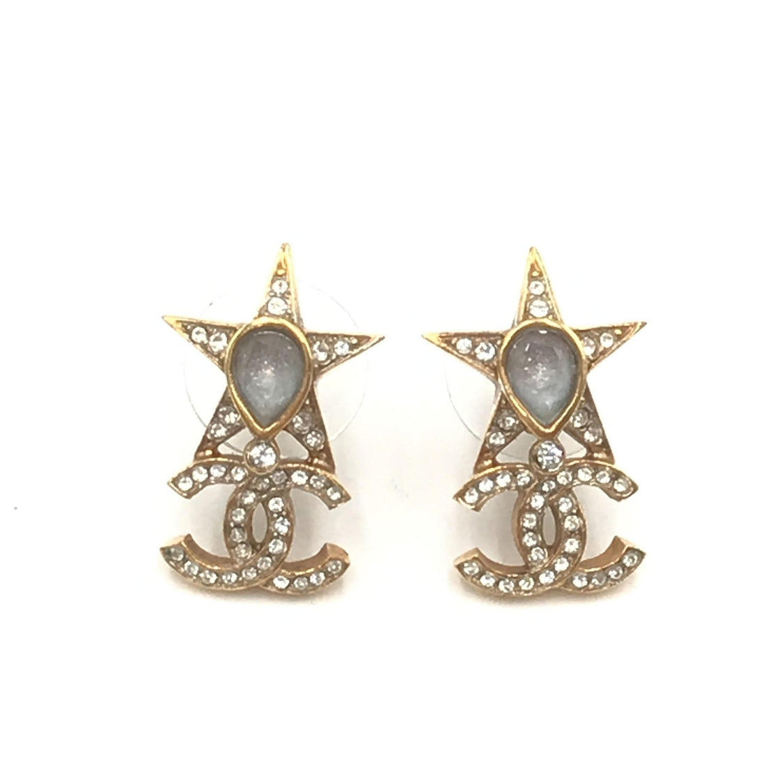 Chanel Gold Plated Star Coco Mark Earrings With Rhinestones - RIMODA