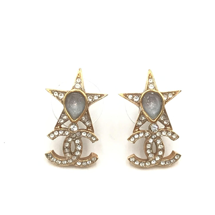 Chanel Gold Plated Star Coco Mark Earrings With Rhinestones - RIMODA