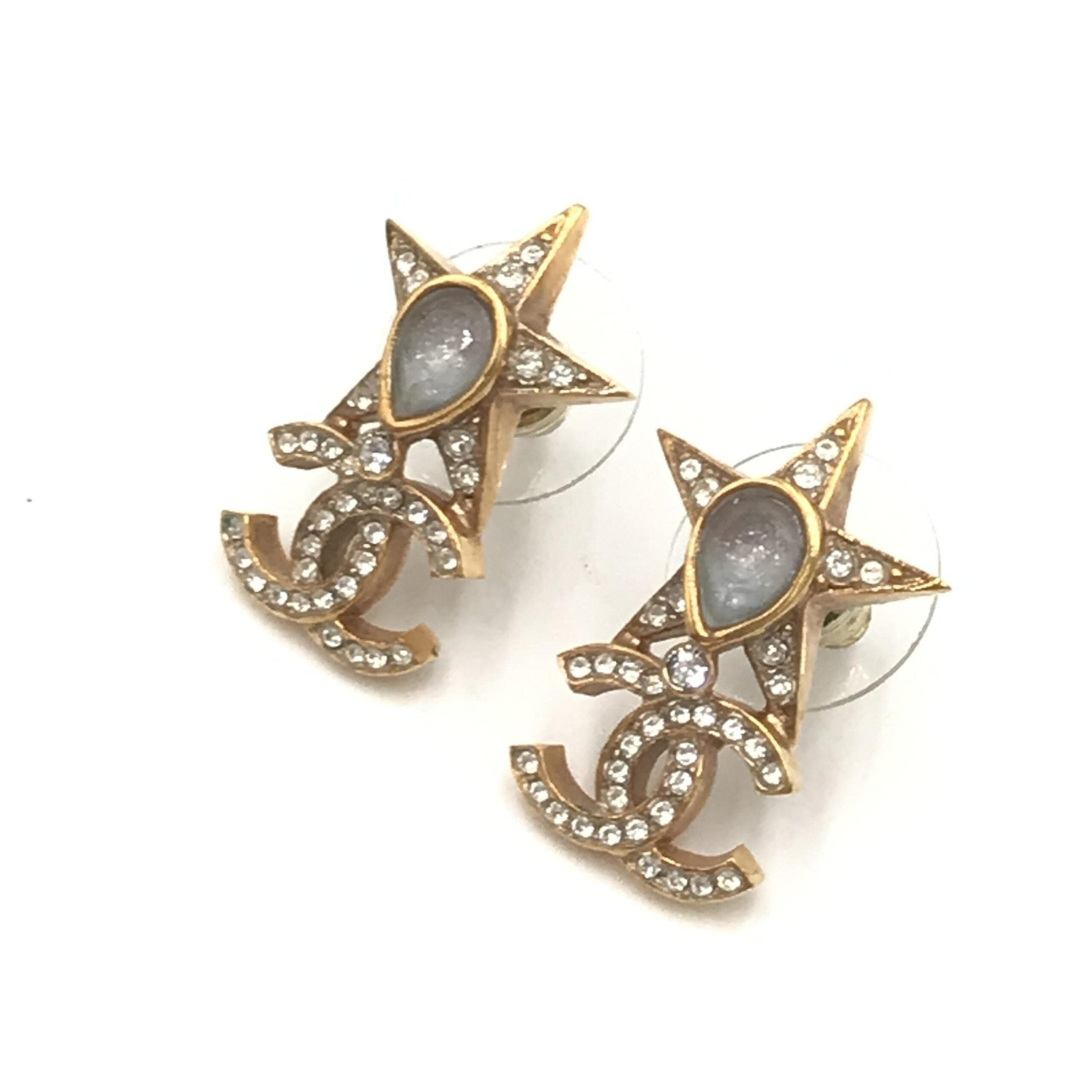 Chanel Gold Plated Star Coco Mark Earrings With Rhinestones - RIMODA