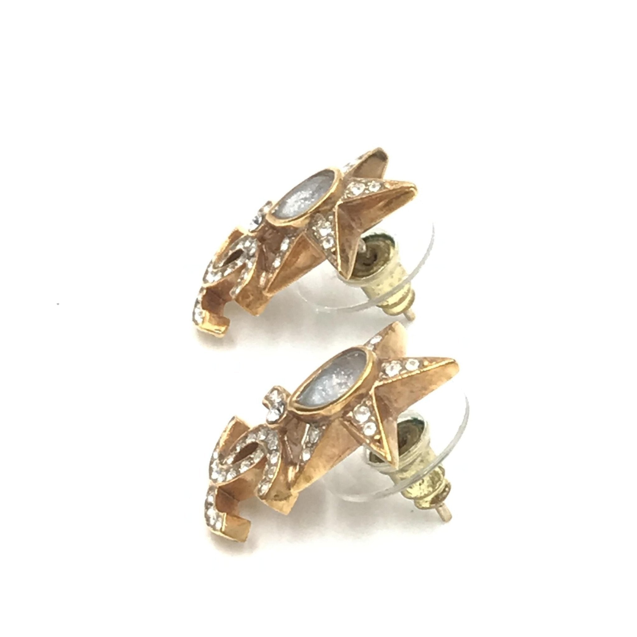 Chanel Gold Plated Star Coco Mark Earrings With Rhinestones - RIMODA
