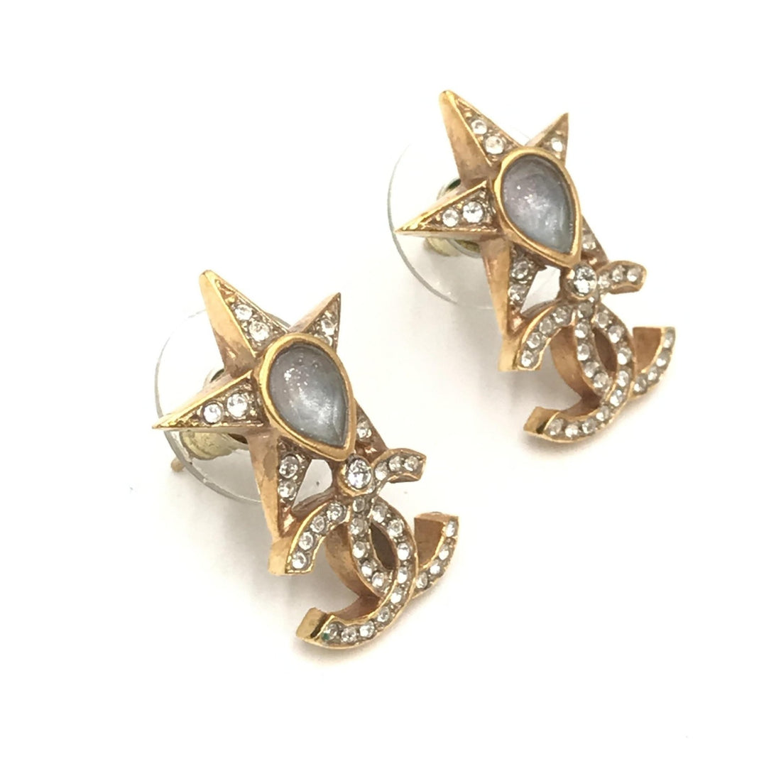 Chanel Gold Plated Star Coco Mark Earrings With Rhinestones - RIMODA