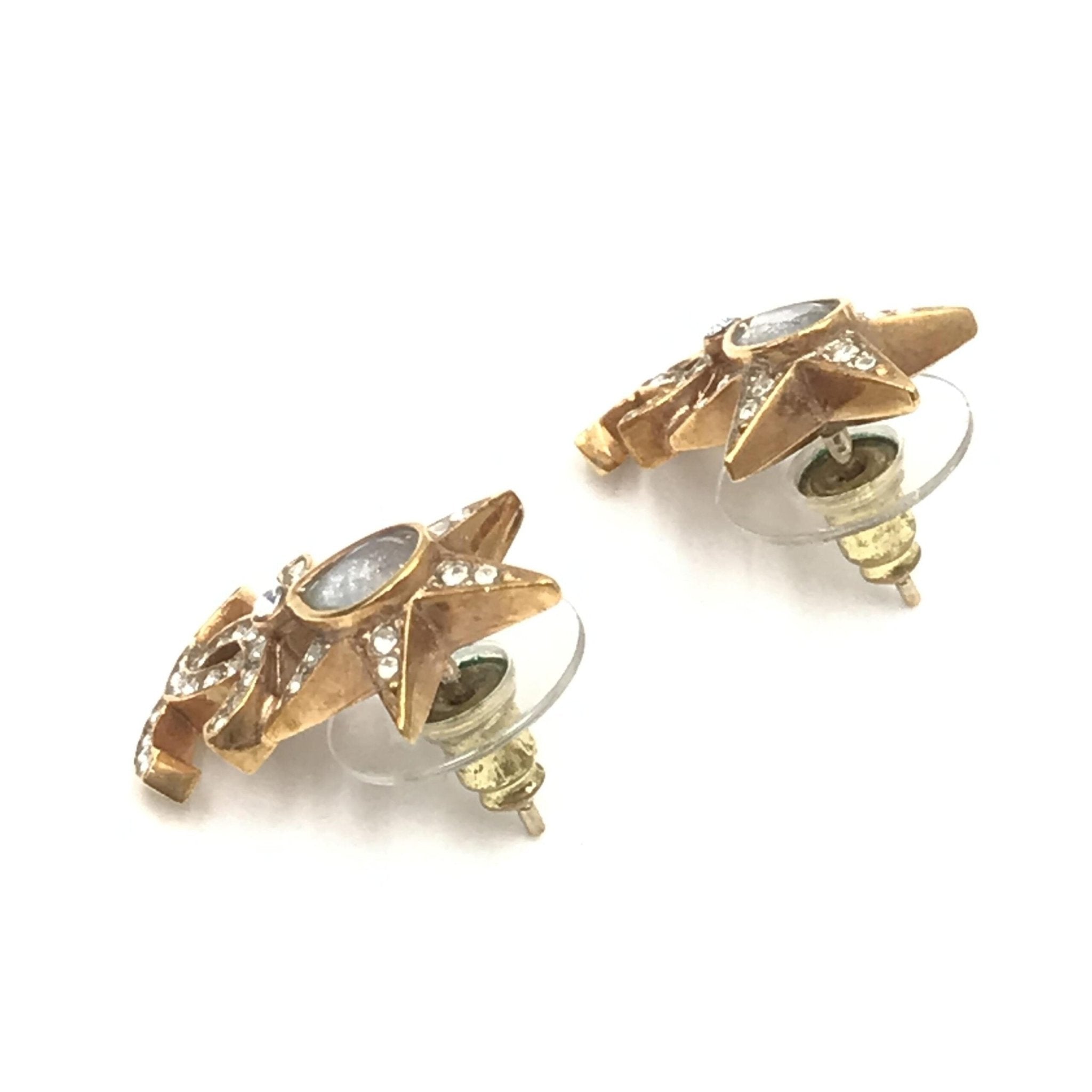 Chanel Gold Plated Star Coco Mark Earrings With Rhinestones - RIMODA
