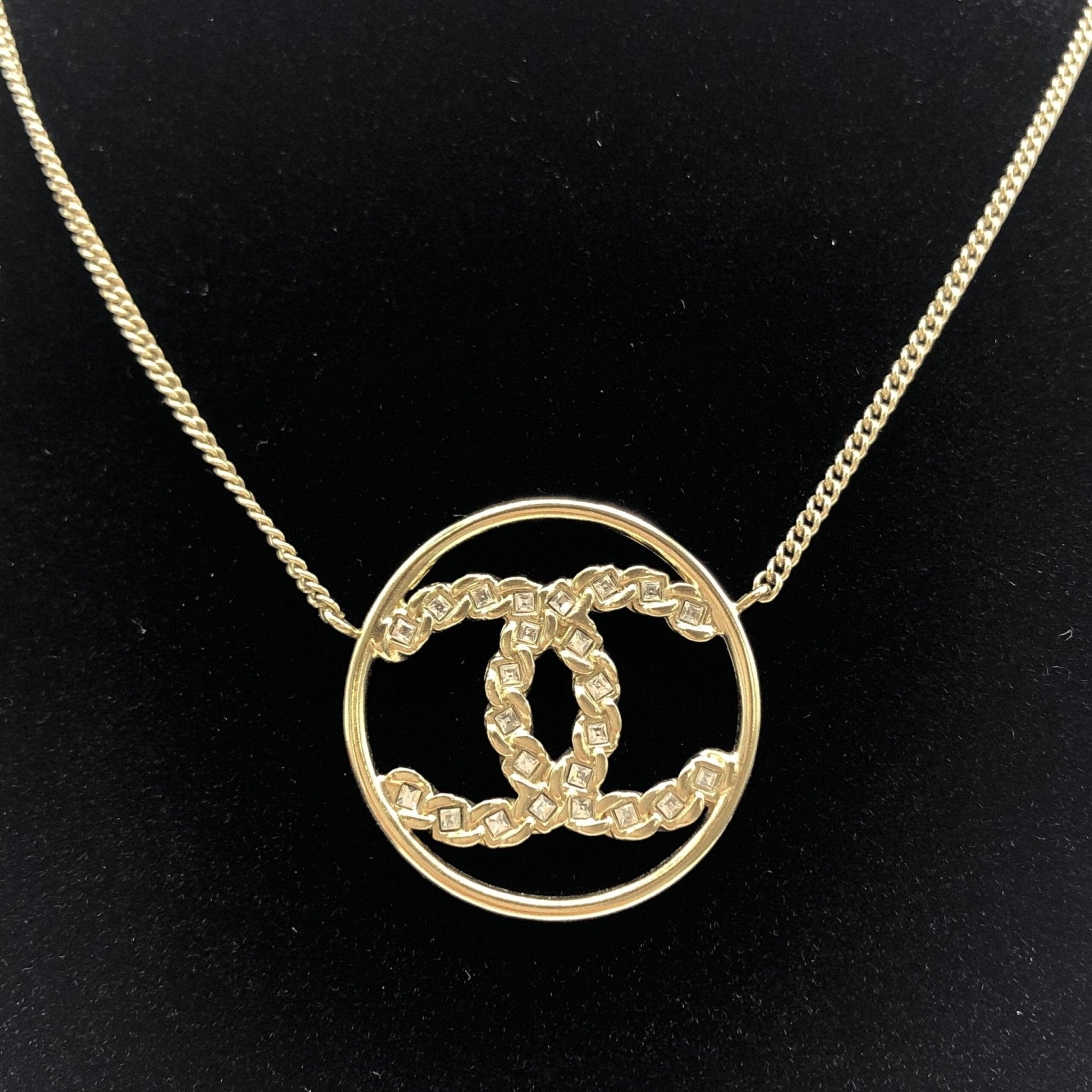 Chanel Gold Tone CC Circle Pendant Necklace - RIMODA