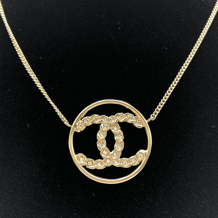 Chanel Gold Tone CC Circle Pendant Necklace - RIMODA