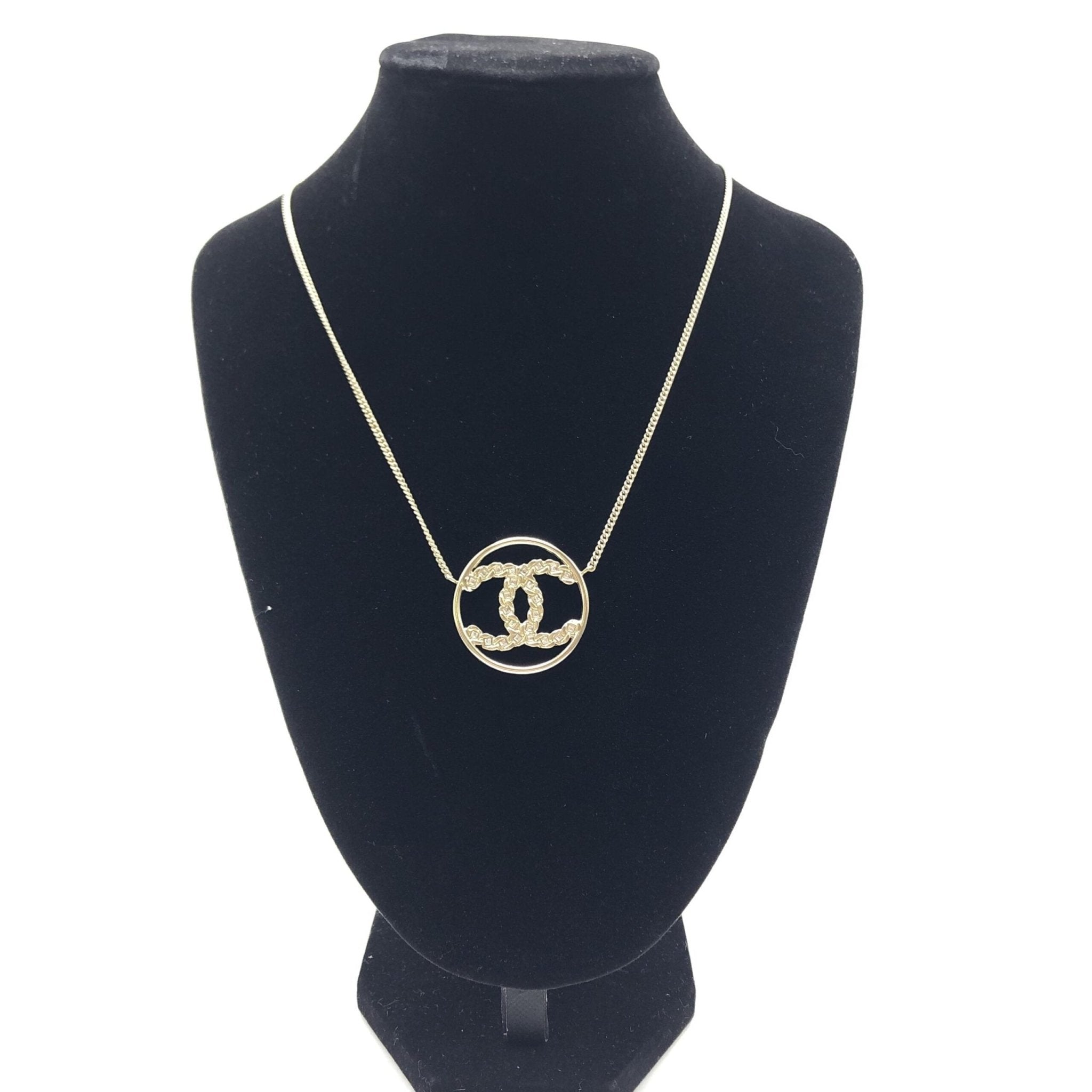 Chanel Gold Tone CC Circle Pendant Necklace - RIMODA