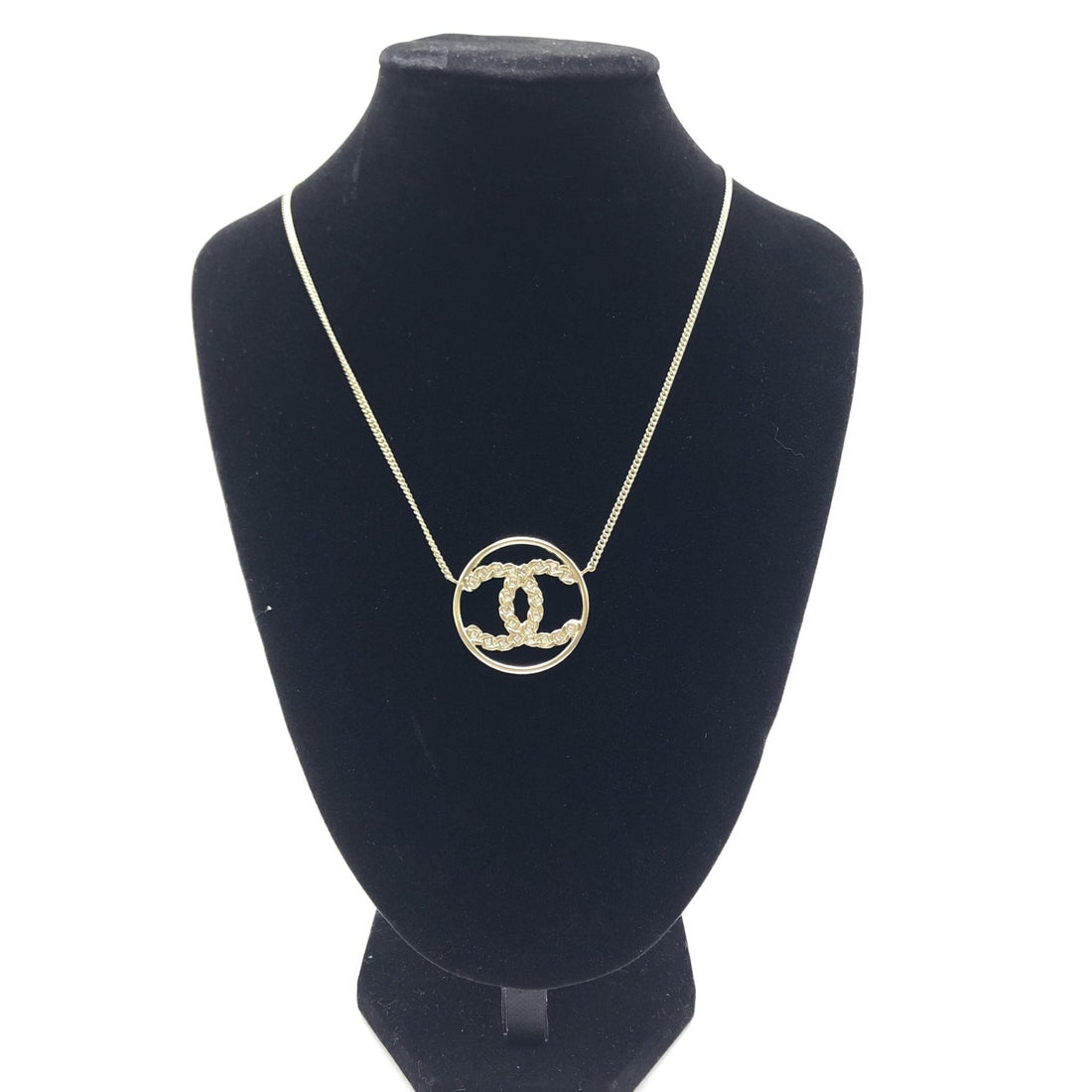 Chanel Gold Tone CC Circle Pendant Necklace - RIMODA