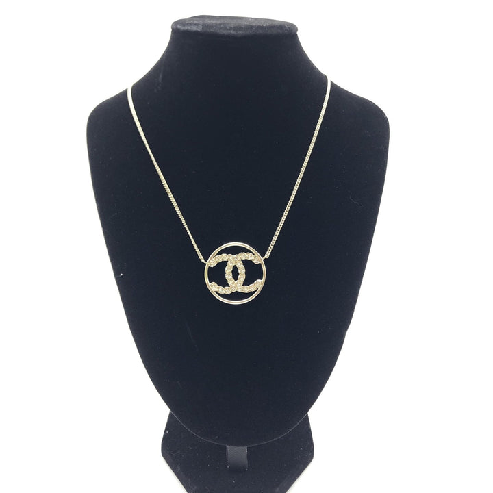 Chanel Gold Tone CC Circle Pendant Necklace - RIMODA