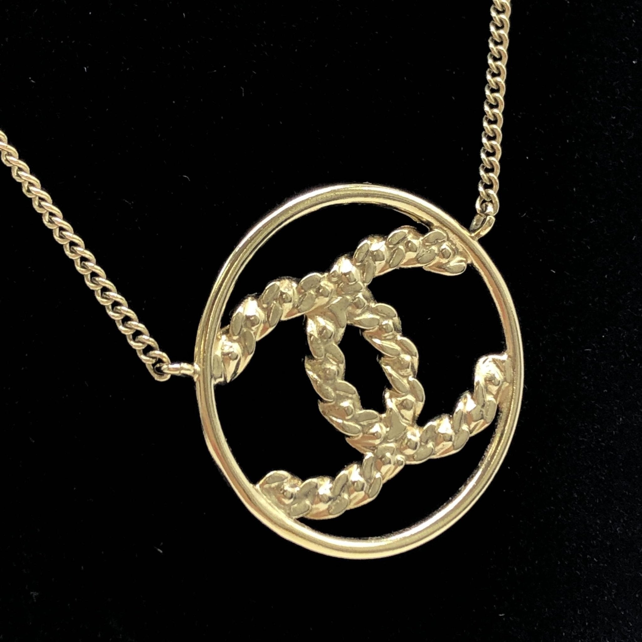 Chanel Gold Tone CC Circle Pendant Necklace - RIMODA