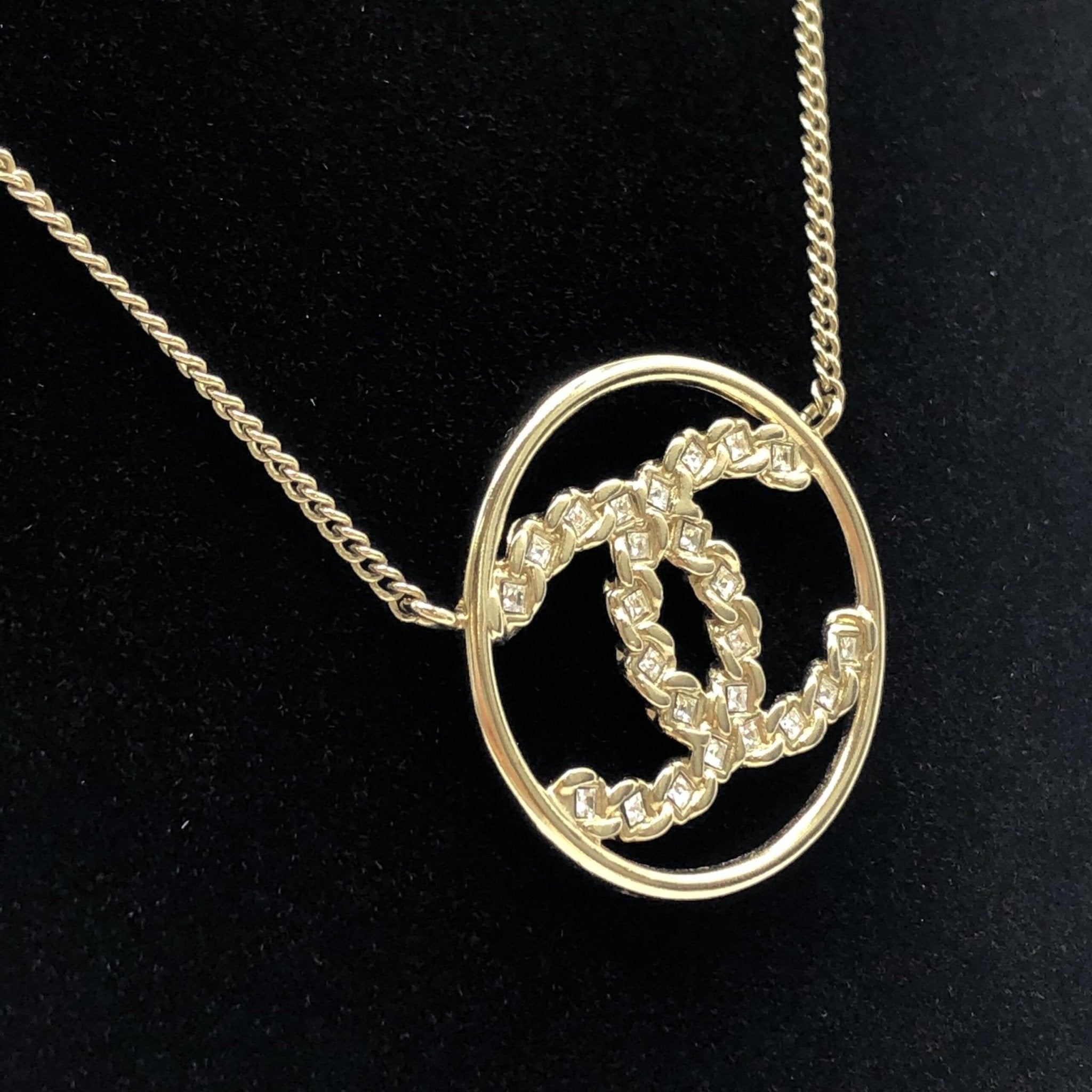 Chanel Gold Tone CC Circle Pendant Necklace - RIMODA