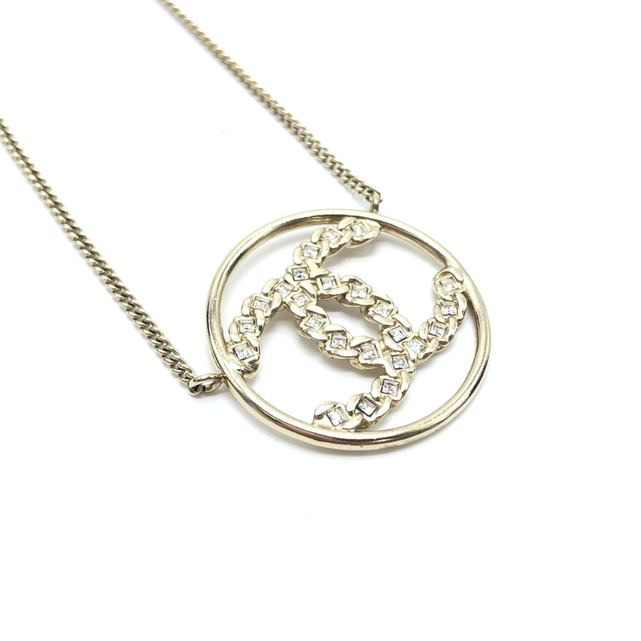 Chanel Gold Tone CC Circle Pendant Necklace - RIMODA