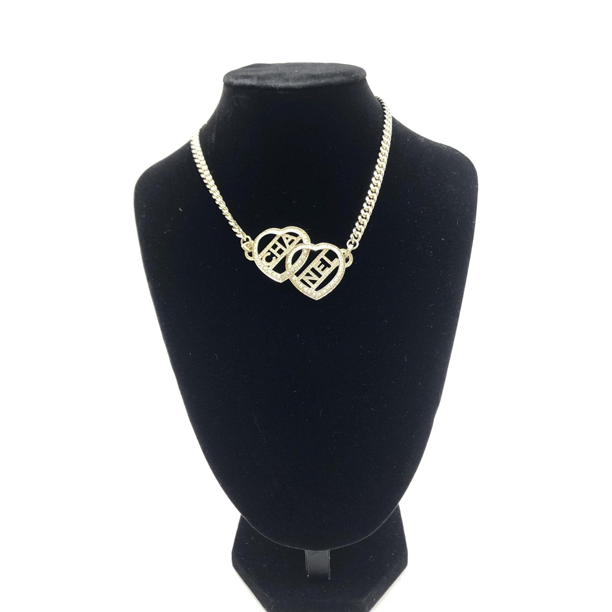 Chanel Gold Tone Heart Choker Necklace With Logo - RIMODA