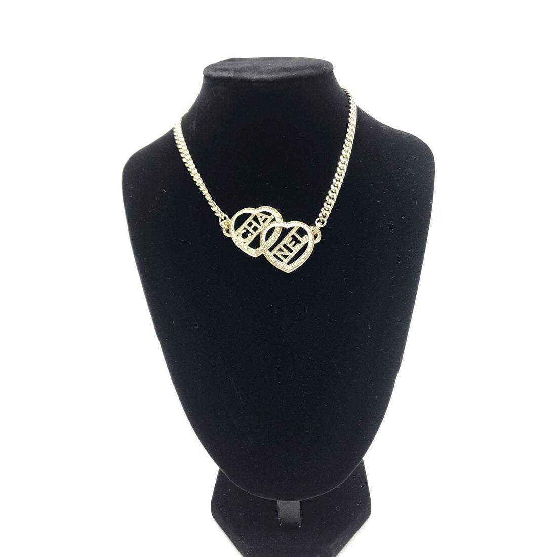 Chanel Gold Tone Heart Choker Necklace With Logo - RIMODA