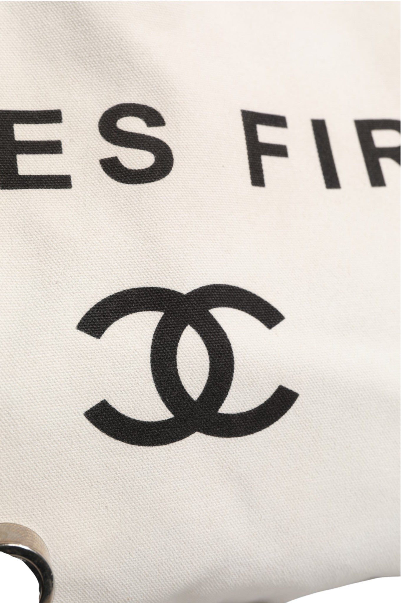 Chanel Ladies First White and Black Canvas Shopper Tote Bag - RIMODA