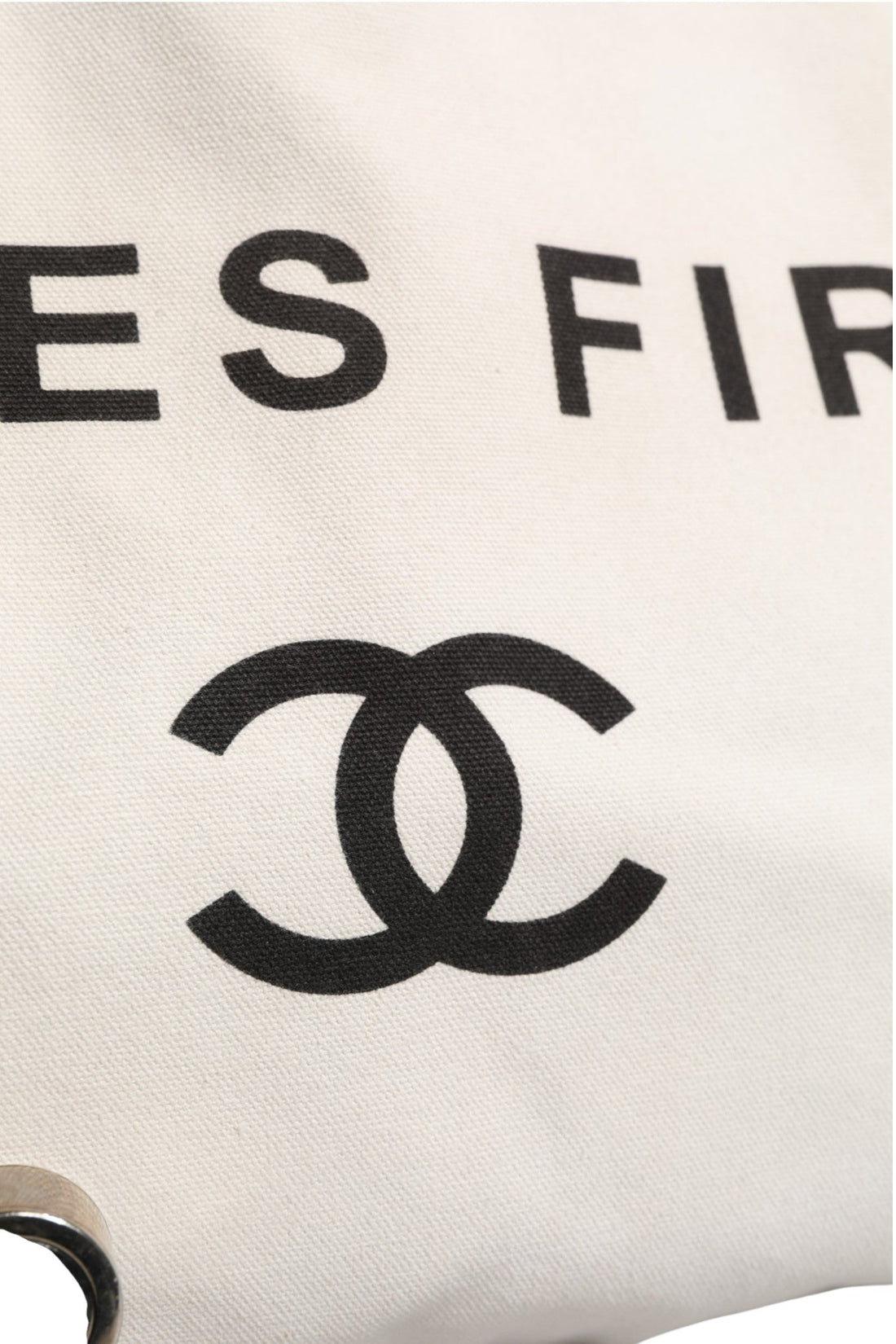 Chanel Ladies First White and Black Canvas Shopper Tote Bag - RIMODA