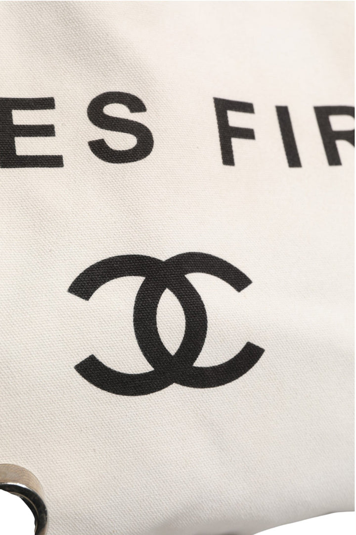 Chanel Ladies First White and Black Canvas Shopper Tote Bag - RIMODA