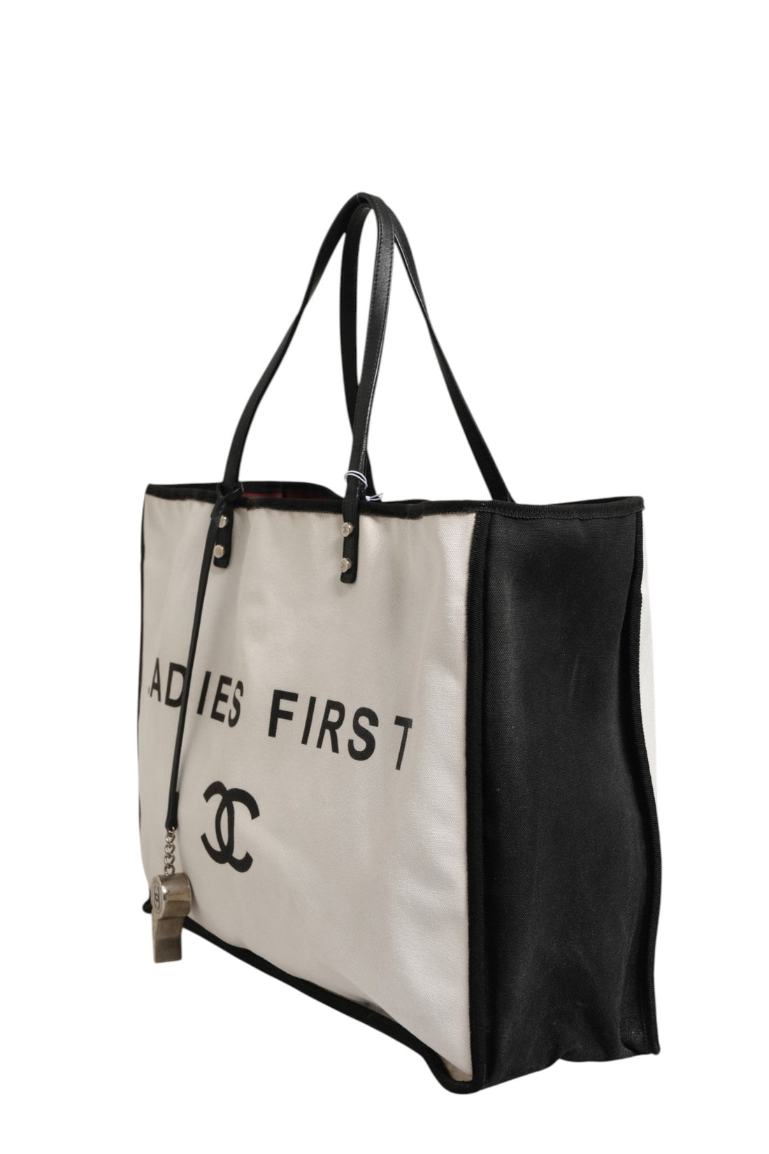 Chanel Ladies First White and Black Canvas Shopper Tote Bag - RIMODA