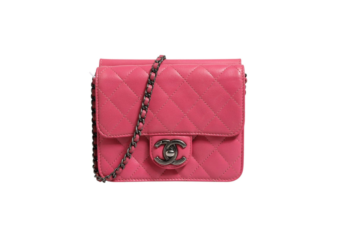 Chanel Pink Quilted Lambskin Leather Classic Square Mini Flap Bag - RIMODA